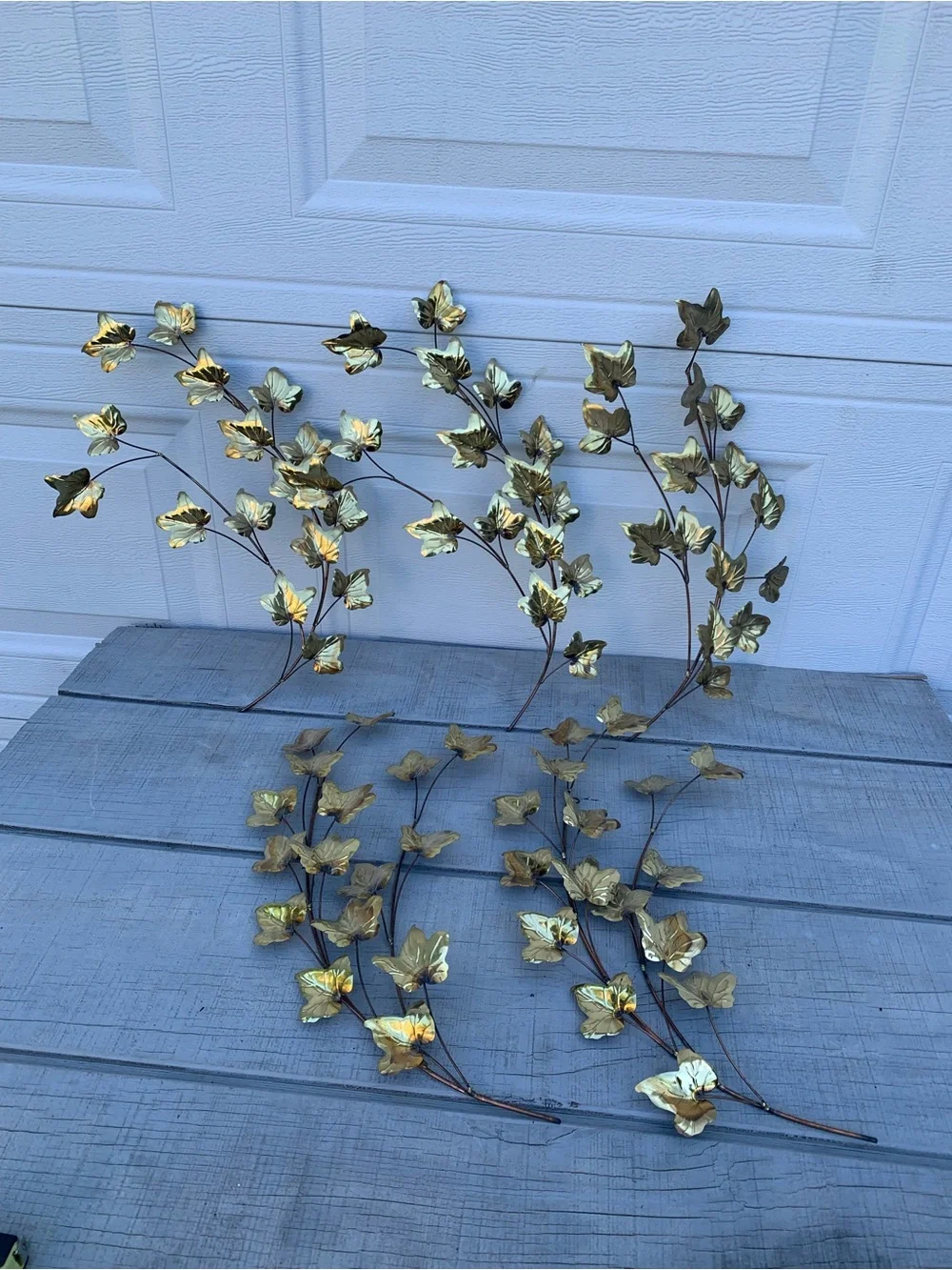 Vintage MCM Brass & Copper Tone Ivy Leaf Wall Art Set of 5 Metal Botanical Decor